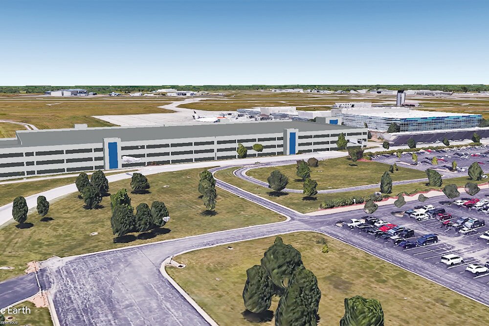 A rendering shows a parking garage west of the Roy Blunt Terminal at the Springfield-Branson National Airport, for which a feasibility study is in progress.